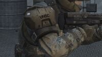 A Marine wearing UA/Base Security shoulder pauldron in Halo Reach.