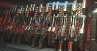 Weapon racks in the outpost.