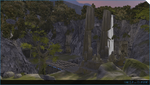 A screenshot of the temple and bridge on Delta Halo.