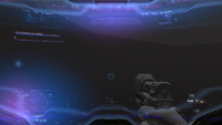 An early-development image of the rampancy HUD in Halo 4. During production, the developers built in controls to allow designers the ability to customise how much rampancy could be on screen at any one time.[48]