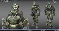 Three-dimensional renders of the Ranger armor in Halo 5: Guardians.