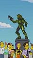 A Master Chief statue at the Simpsons' "E4" video game convention.