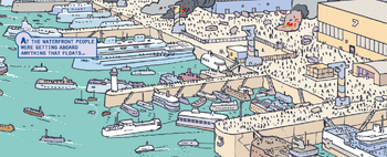 The New Mombasa waterfront during the Battle of Mombasa as seen in the Halo Graphic Novel story Second Sunrise over New Mombasa.