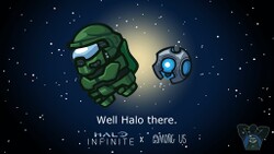 Promotional image announcing the Halo Infinite x Among Us crossover
