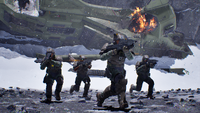 Fireteam Yankee near the crashed Pelican in Halo: Campaign Evolved.