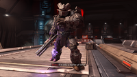 A Jiralhanae Warlord using Ultra-class Leader power armor in Halo Infinite.