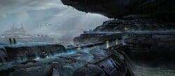 Pre-production concept art showing Jiralhanae architecture on Doisac.