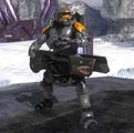 A Spartan wielding the flamethrower in Halo 3.