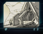Concept art of the bridge in the middle section of the level.