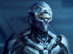 The Didact clad in full armor in the Council chamber.