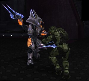 The Honor Guard Councilor battles Master Cheif in the level he spawns in, Gravemind (Level).