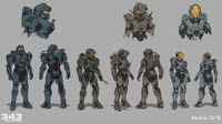 Concept art of all four members of Blue Team for Halo 5: Guardians.