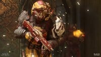 A Flood infected Spartan wearing the Defiler helmet with the Sightless Eyes attachment.
