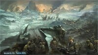 Concept art of UNSC Marines in combat with Covenant forces on Harvest in Halo Wars.