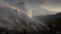 Concept art of Banshees over a valley on Installation 07.