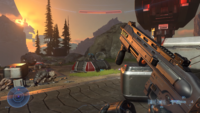 First-person view of a Bulldog being reloaded, with the magazine entirely removed from the slot.