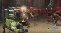 The Master Chief fights a mob of Berserkers in the second arena.