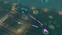 A screenshot of the Sentinel boss cut unit on the level Cleansing, reused as a Protector Sentinel in Halo Wars 2.