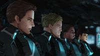 Blue Team being briefed on the mission to rescue Dr. Halsey in Halo Legends: The Package.