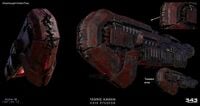 Concept art of a detail paintover of the Banished dreadnought that rams the UNSC Infinity.