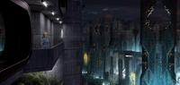Concept art of the city overview, from Halsey's apartment.