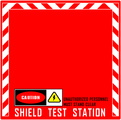 The warning painted on the floor of the shield tester aboard Cairo Station.