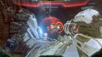 First-person view of John-117 engaging a Z-510 focus turret with the High Five.