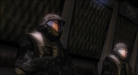 O'Brien (left) and Fones (right) onboard the Pelican in Halo 2.