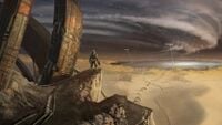 Halo 3 concept art of John-117 overlooking the portal.
