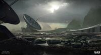 Concept art of an array of satellite dishes on Reach.
