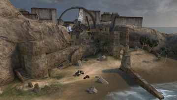 A screenshot of the Halo 2 map Zanzibar, taken in Halo: The Master Chief Collection.